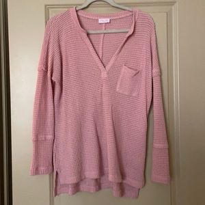 Pink Lily Cozy Waffle Knit Blouse, Rose S